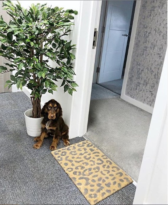 Grey Leopard Print Coir Indoor Doormat Hand Sprayed In Uk Etsy