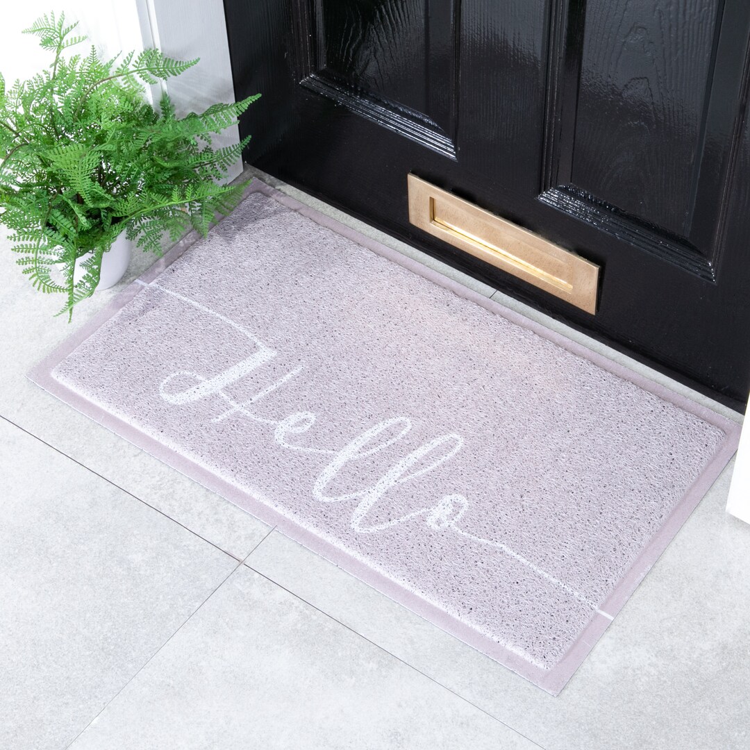 Hello Scribble Doormat Hello Doormat Lilac Grey Doormat Etsy