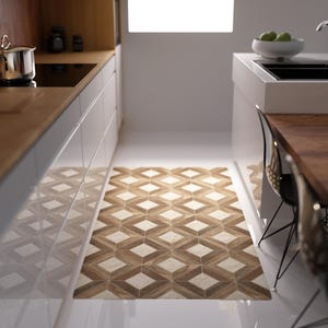 Parquet Vinyl Kitchen Floor Mat - Kitchen Floor Mat -Decorative Tile Effect Design - Kitchen Hallway Decor mat -Vinyl Runner -Tile Effect