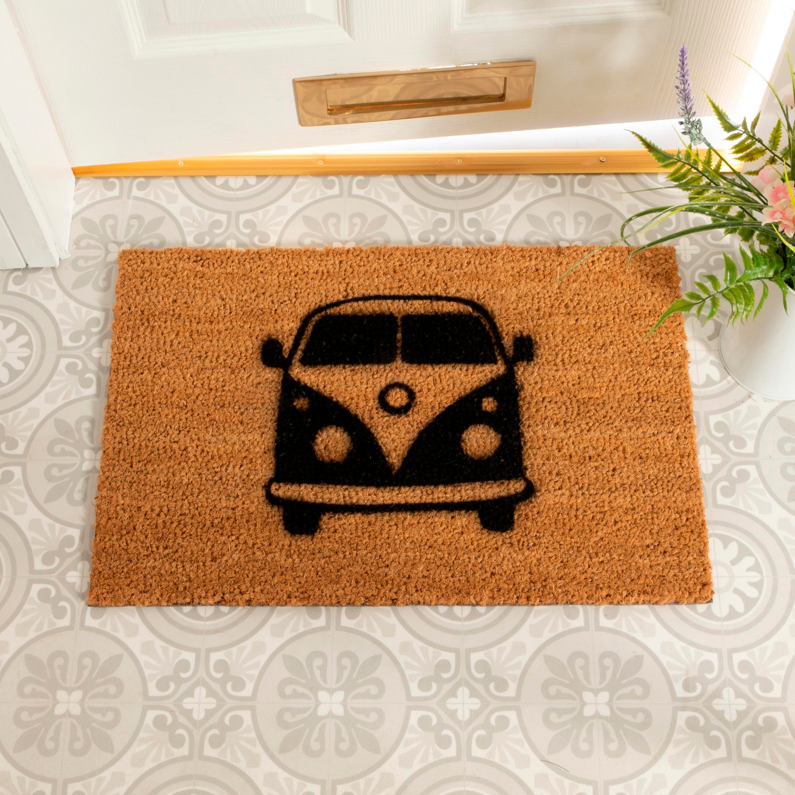 BRISA VW Collection - Volkswagen Foot Mat Doormat Rug Shoe Dirt Trapper  with Beetle, T1, T2, T3 Bus, GTI Motif (T1 Bus/Rays/Blue)