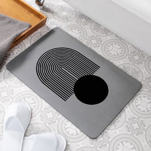Abstract Sphere Grey Stone Non Slip Bath Mat - Quick Dry Bath Mats For Bathroom - Eco-Friendly Easy to Clean Modern Bathroom Mat - 60 x 39cm