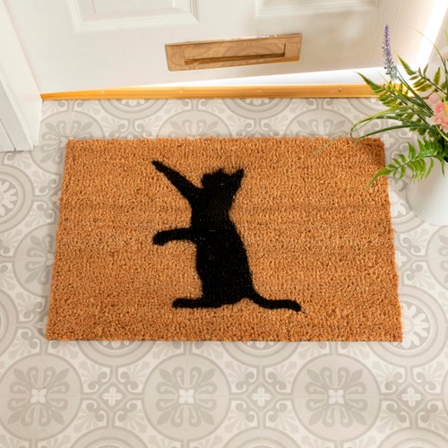 Meow Black Cat Doormat/funny Doormat/cat Lover Doormat/cat Etsy