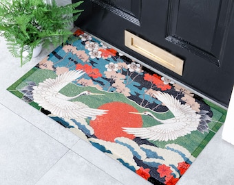 Japanese Bird Indoor & Outdoor Doormat - Long Lasting Welcome Door Mat - Easy to Clean Anti-Slip Dirt Trapper Front Door Mat