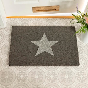 Glitter Star Doormat on Light Grey Background - Housewarming Gift - Birthday Gift - Anniversary Gift - Indoor/Outdoor Doormat - 60 x 40cm