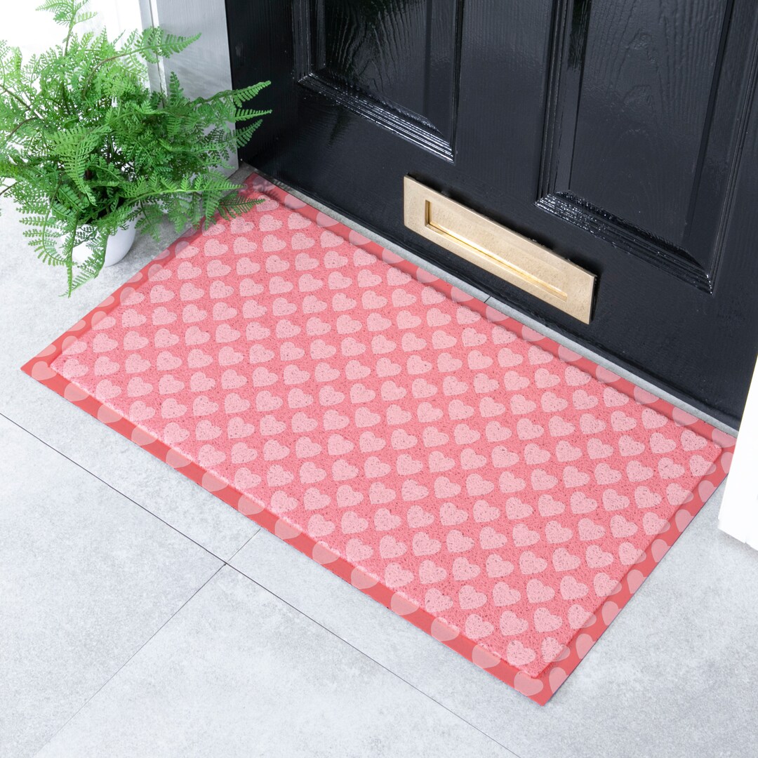 Pink Heart Patterned Indoor & Outdoor Doormat Long Lasting Door