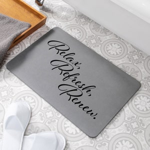 Relax Refresh Renew Grey Stone Non Slip Bath Mat - Quick Dry Bath Mats For Bathroom - Eco-Friendly Easy to Clean Bathroom Mat - 60 x 39cm