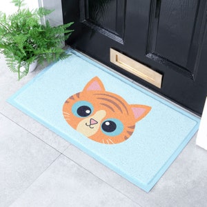 Ginger Cat Face Indoor & Outdoor Doormat - Long Lasting Welcome Door Mat - Easy to Clean Anti-Slip Dirt Trapping Front Door Mat - 70x40cm