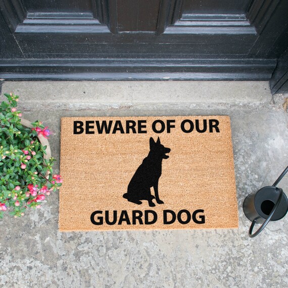 Beware Of Our Guard Dog Doormat 60x40cm Handsprayed Novelty Door Mat By Artsy Doormats