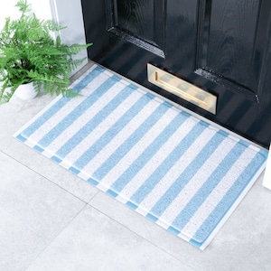 Blue Striped Doormat - Striped Doormat - Cute Doormat- Spring Doormat - Summer Doormat - Outdoor Rug - Housewarming Gift - (70 x 40cm)