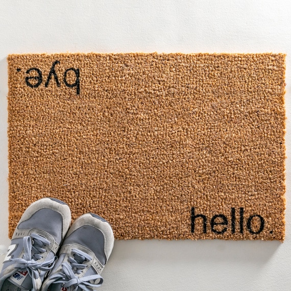 Zerbino di benvenuto Hello, Bye Zerbino capovolto Tappetino di benvenuto Zerbini  divertenti Zerbini personalizzati Zerbino per interni/esterni 60x40 cm -   Italia