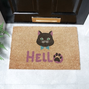 Cat Hello Coir Doormat  Home Decor - Pet Lover, Fur-Parent Gift - Door Mat - Coir Doormat - New Home Gift - Outdoor Mat- 60cm X 40cm