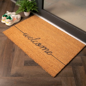 Welcome Country Doormat - Welcome Extra Large Grey Doormat - Housewarming Gift for Couples - Natural Door Mat - 90cm X 60cm