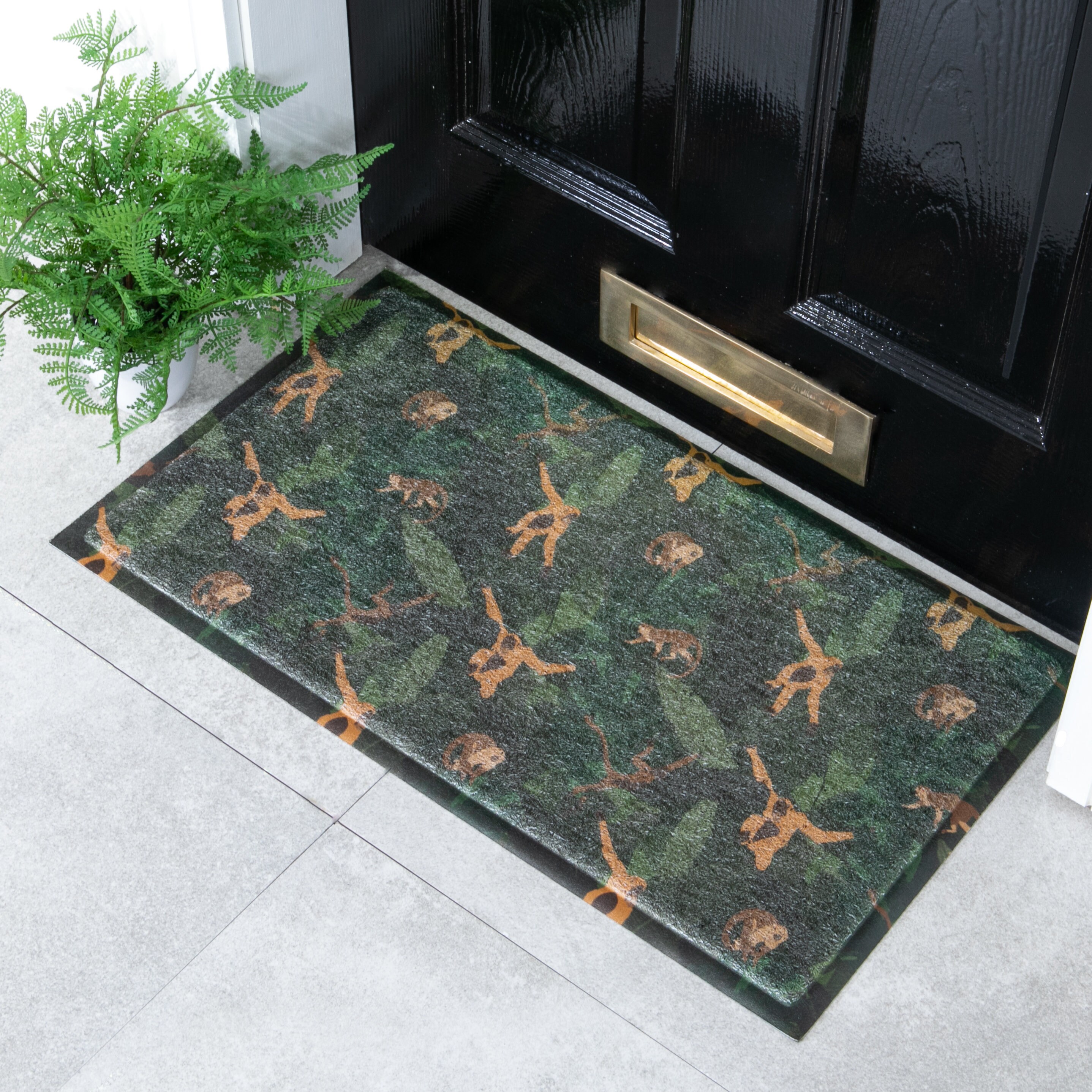 Jungle Pattern Monkey Doormat - Tropical Leaves Mat - Animal Print mat -Monkey Kids Mat -Animal Lovers Gift -Indoor/Outdoor Doormat -70x40cm