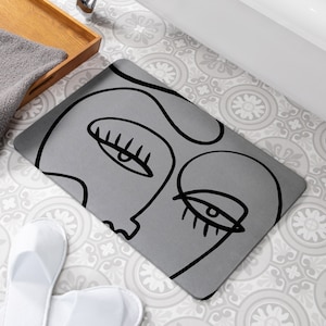 Eyelashes Grey Stone Non Slip Bath Mat - Quick Dry Bath Mats For Bathroom - Eco-Friendly Easy to Clean Modern Bathroom Mat - 60 x 39cm