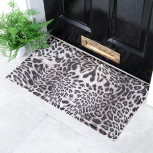 Grey Leopard Print Doormat - Doormat Layering Rug - Cheetah Print Layering Rug - Cheetah Layering Mat - Animal Print Mat - 100% Recycled PVC