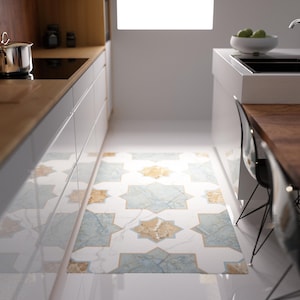 Moorish  Vinyl Kitchen Floor Mat - Kitchen Floor Mat -Decorative Tile Effect Design - Kitchen Hallway Decor mat -Vinyl Runner-Tile Effect