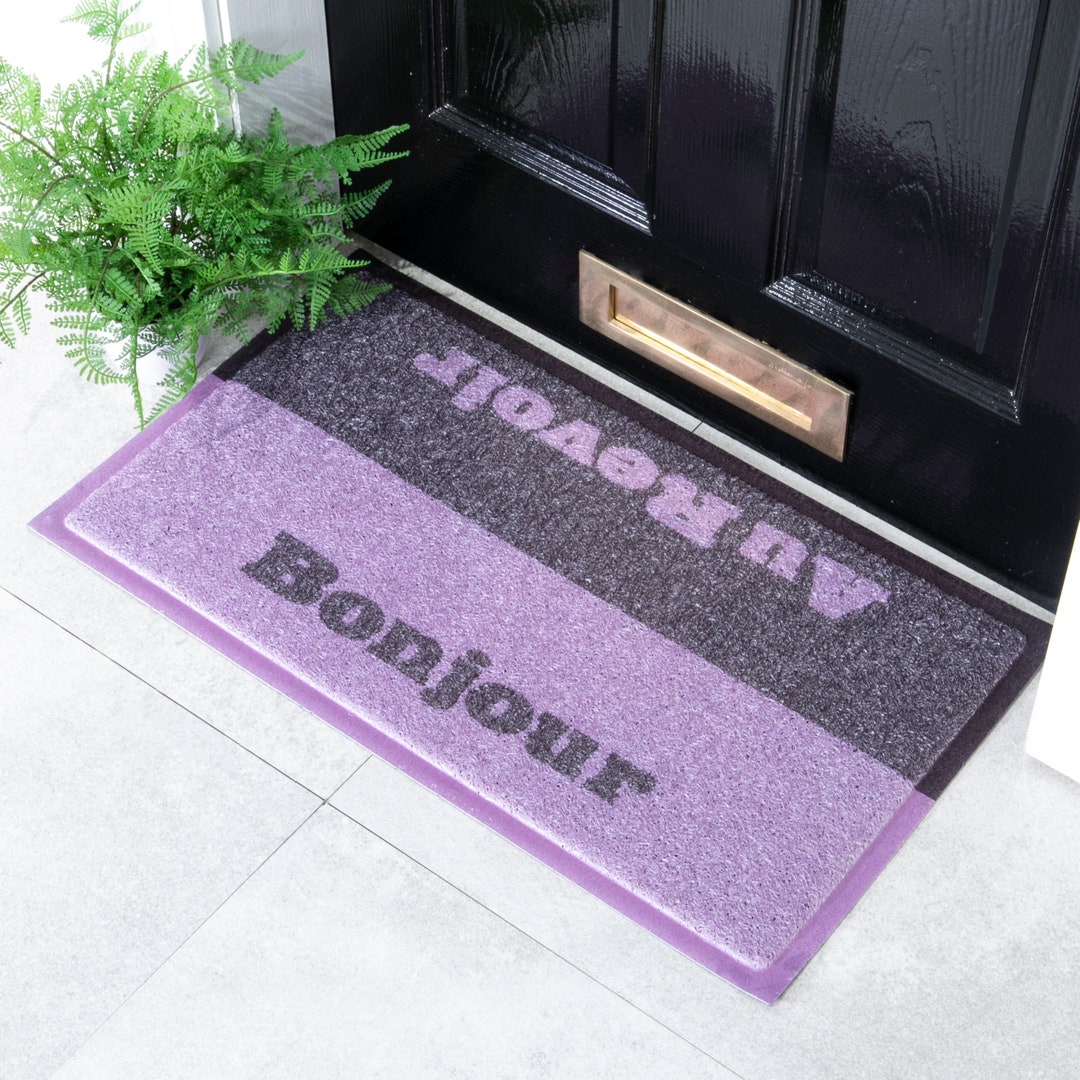 Goodbye Mat Bonjour Au Revoir - Hello Goodbye Doormat - Upside Down Mat - Purple ...
