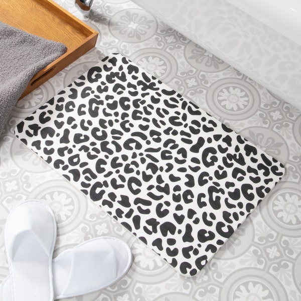 Leopard Print Bathmat - Cheetah Print Bath Mat - Cheetah Shower Mats - Cheetah Bathroom - White Stone Non Slip Bath Mat - Animal Print Mat