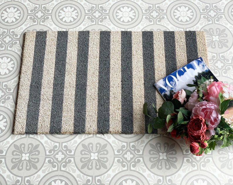 Grey & White Stripe Doormat Etsy