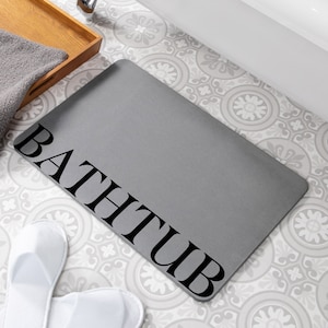 Bathtub Grey Stone Non Slip Bath Mat - Quick Dry Bath Mats For Bathroom - Eco-Friendly Easy to Clean Modern Bathroom Mat - 60 x 39cm