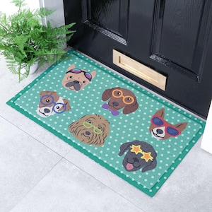 Dogs on Polka Dots Indoor Outdoor Doormat - Long Lasting Welcome Door Mat - Easy to Clean Anti-Slip Front Door Mat - Fur Parent - 70 x 40 cm