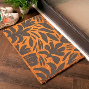 Grey Abstract Leaf Pattern Doormat - Houseplant Leaf Doormat - Plant Mom Welcome Mat - Housewarming Gift - Plant Lover Gift - 60cm X 40cm