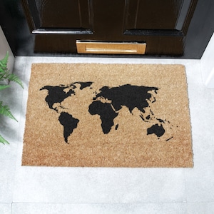 Map Doormat - Globe Map of the World Door Mat - Quirky 60x40cm - Coir Map Mat - Housewarming Gift - Welcome Doormat - Indoor Outdoor Doormat