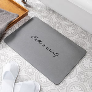 Bathe In Serenity Grey Stone Non Slip Bath Mat - Quick Dry Bath Mats For Bathroom - Eco-Friendly Easy to Clean Bathroom Mat - 60 x 39cm