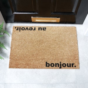 Bonjour, Au Revoir Door Mat -  Hello Goodbye Doormat - Upside Down Mat - Indoor/Outdoor Doormat - French Country Decor - 60 x 40cm