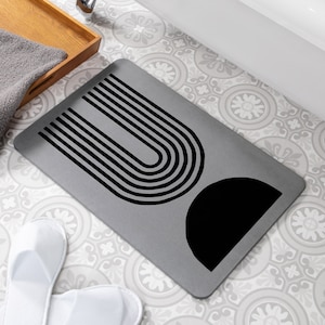 Abstract Half Moon Grey Stone Non Slip Bath Mat - Quick Dry Bath Mats For Bathroom - Eco-Friendly Easy to Clean Bathroom Mat - 60 x 39cm