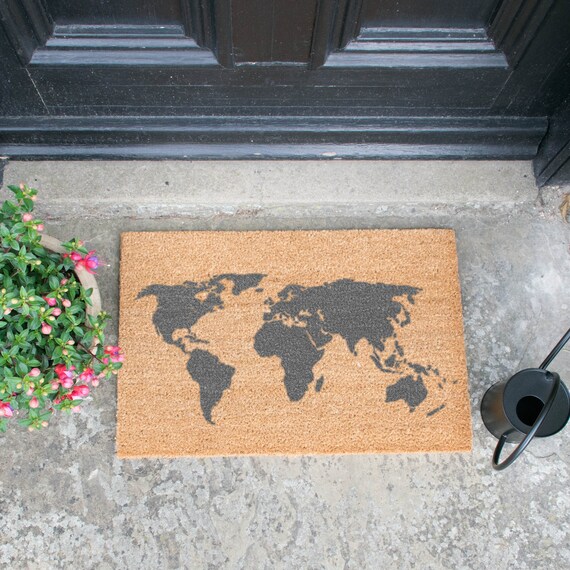Fun World Map Grey Doormat Quirky 60x40cm Grey Coir Map Etsy