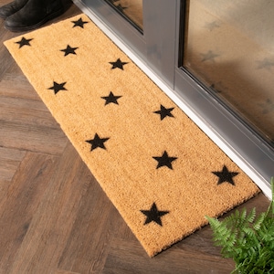 Stars Double Door Mat - Black Stars Doormat -  Coir Patio Doormat  - Long Star Doormat - Anti Slip Coir Doormat - New House Gift