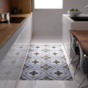 Fez Vinyl Kitchen Floor Mat - Kitchen Floor Mat -Decorative Tile Effect Design - Kitchen Hallway Decor mat - Vinyl Rug Runner-Tile Effect