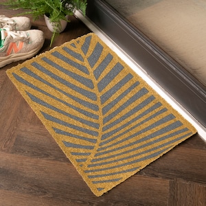 Grey Palm Doormat -Tropical Doormat - House Plant Doormat - Black Botanical Print Mat - Housewarming Beach House - 60cm X 40cm