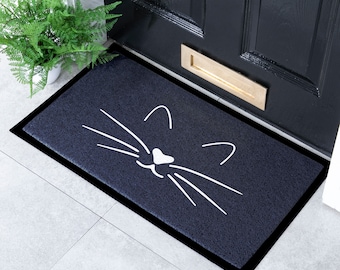 Cat Face Indoor & Outdoor Doormat - Long Lasting Welcome Door Mat - Easy to Clean Anti-Slip Dirt Trapper Non-Shed Front Door Mat