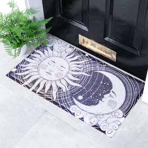 Sun & Moon Pattern Doormat - Stars Galaxy Space Doormat - Boho Moon Decor Mat - Welcome Mat - Housewarming Gift - 100% Recycled PVC