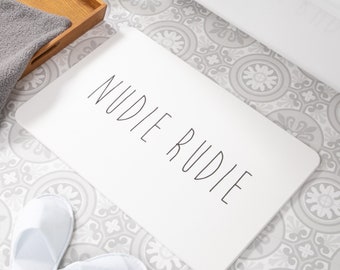 Nudie Rudie Bath Mat - Funny Bathroom - Bathroom Decor - Quirky Home Decor -  Cheeky Decor - Bathroom Humor - White Stone Non Slip Bath Mat