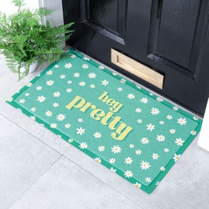 Hey Pretty Flowers Indoor Outdoor Doormat - Long Lasting Welcome Door Mat - Easy to Clean Anti-Slip Front Door Mat - 70x40cm