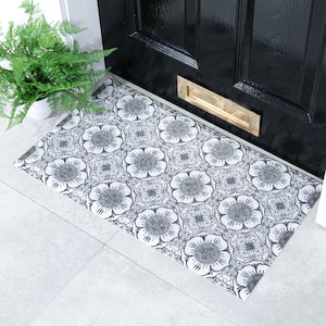 Blumen-Fußmatte, Fußmatte für drinnen und draußen, blaue Matte, Einweihungsgeschenk, schwarz-weiße Matte, Frühlings-Fußmatte, niedliche Fußmatte, Willkommensmatte, 70 x 40 cm