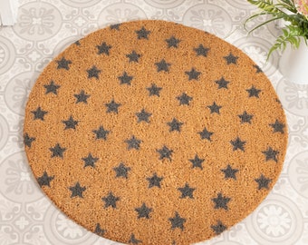 Grey Stars Circle Doormat - Coir Non Slip Doormat - Modern Doormat - Eco-Friendly Doormat - New House Gift -  70cm X 70cm mat