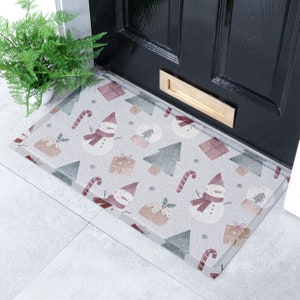 Christmas Theme Doormat - Snowman Outdoor Mat - Christmas Trees - Christmas Candies -Winter Holiday Doormat -Housewarming Gift -Recycled PVC