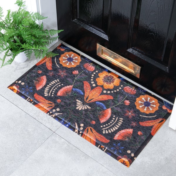 Nordic Leaf Doormat - Vibrant Floral Doormat - Fall Flowers Mat - Indoor/Outdoor Doormat - Recycled PVC Doormat - Vibrant Florals- 70 x 40cm