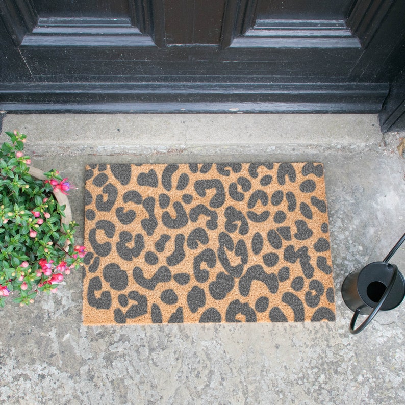 Grey Leopard Print Coir Indoor Doormat Hand Sprayed In Uk Etsy