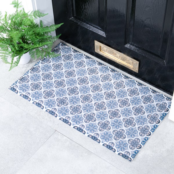 Retro Mosaic Vinyl Mat - Mosaic Tile Pattern Doormat - Minimal Entryway Carpet - Mosaic Print Doormat - Welcome Doormat -Farmhouse Decor mat