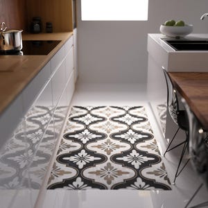Maroc Black Vinyl Kitchen Floor Mat - Kitchen Floor Mat -Decorative Tile Effect Design - Kitchen Hallway Decor mat -Vinyl Runner-Tile Effect