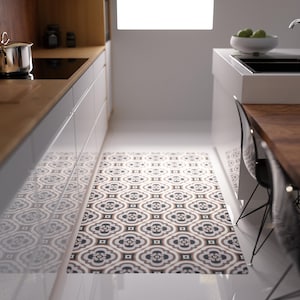 Seville Vinyl Kitchen Floor Mat - Kitchen Floor Mat -Decorative Tile Effect Design - Kitchen Hallway Decor mat -Vinyl Runner-Tile Effect
