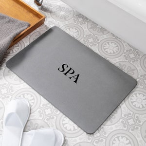 Spa Grey Stone Non Slip Bath Mat - Quick Dry Bath Mats For Bathroom - Eco-Friendly Easy to Clean Modern Anti-Mould Bathroom Mat - 60 x 39cm