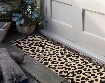 Leopardmönstrad dubbel dörrmatta - Leopardmönstrad dörrmatta - Djurmönstrad dörrmatta - Dekorativ matta med vilda djurmönster - Terrassdörrmatta - 120 x 40 cm