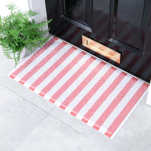 Pink Striped Doormat - Indoor/Outdoor Doormat - Pink & White Housewarming Gift - Outdoor Striped Doormat - Easy to clean - 70 x 40cm