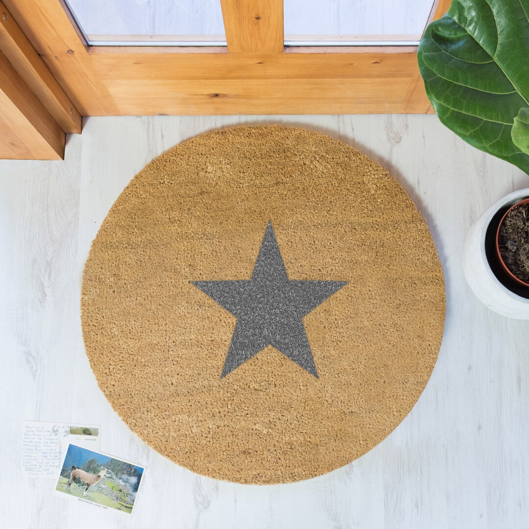 Grey Star Circle Doormat Round Door Mat Etsy